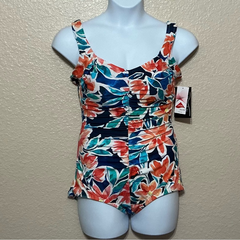 Maxine of Hollywood Colorful Floral Print Ruched Tummy Control Swimsuit